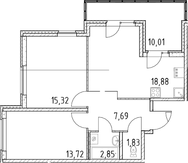 2-комнатная квартира 60.29 м², 19/23 эт., ЖК «Город Первых»
